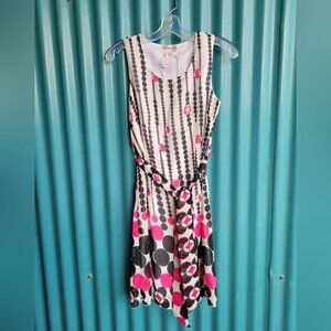 Compliments Dress Sleeveless White Red Black Belt side zipper Size 8